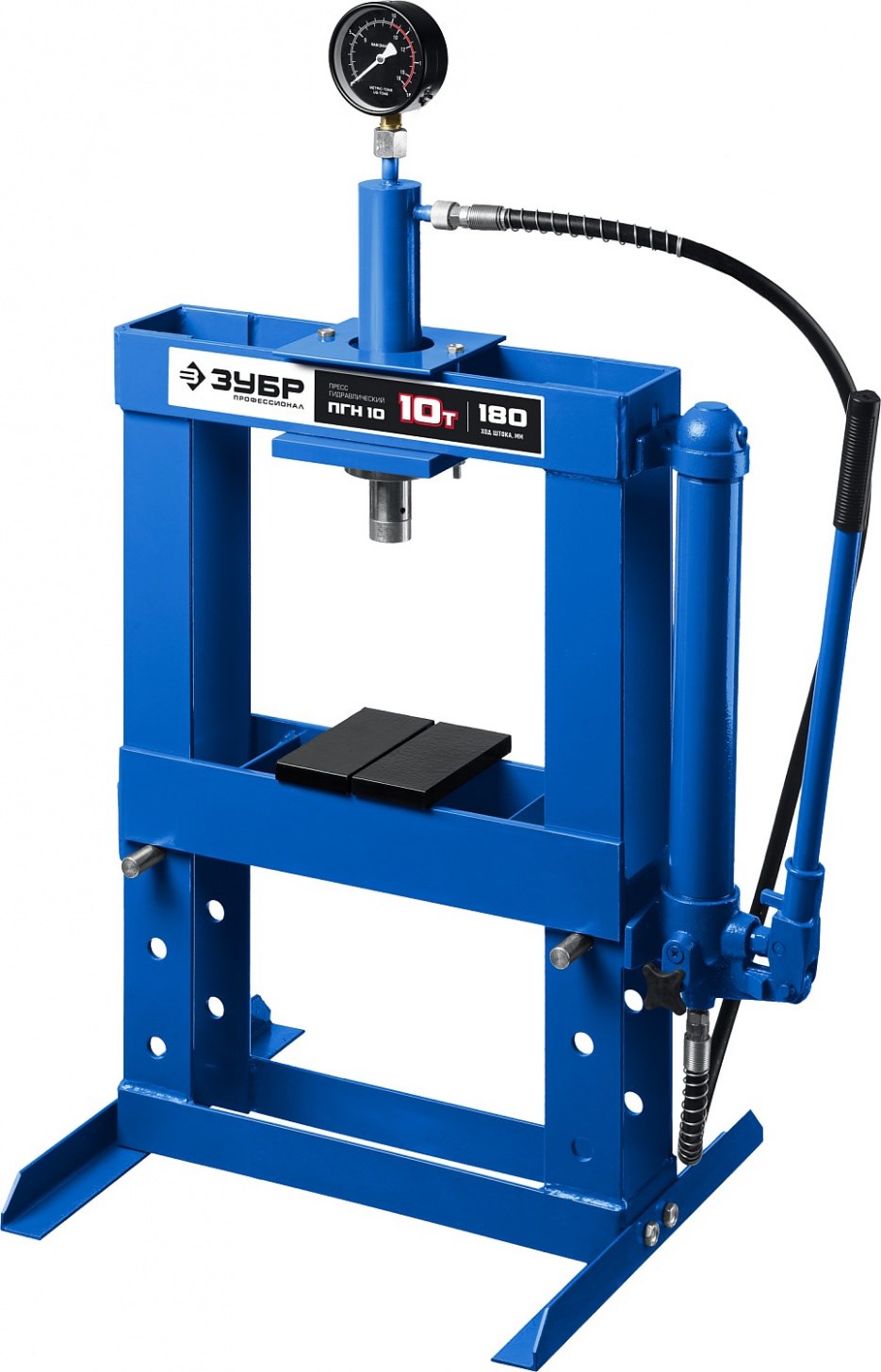 Гидравлический пресс ЗУБР ПГН-10 с гидронасосом и манометром, Профессионал, 10 т